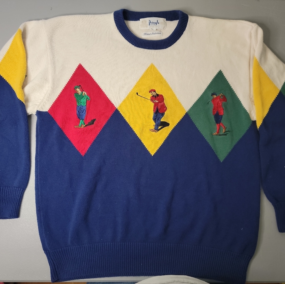Pringle Of Scotland Mens Crewneck Golf Sweater L Cotton Vintage Hong Kong